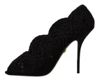Dolce & Gabbana Black Cordonetto Ricamo Pump Open Toe Shoes
