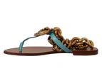 Dolce & Gabbana Blue Leather Devotion Flats Sandals