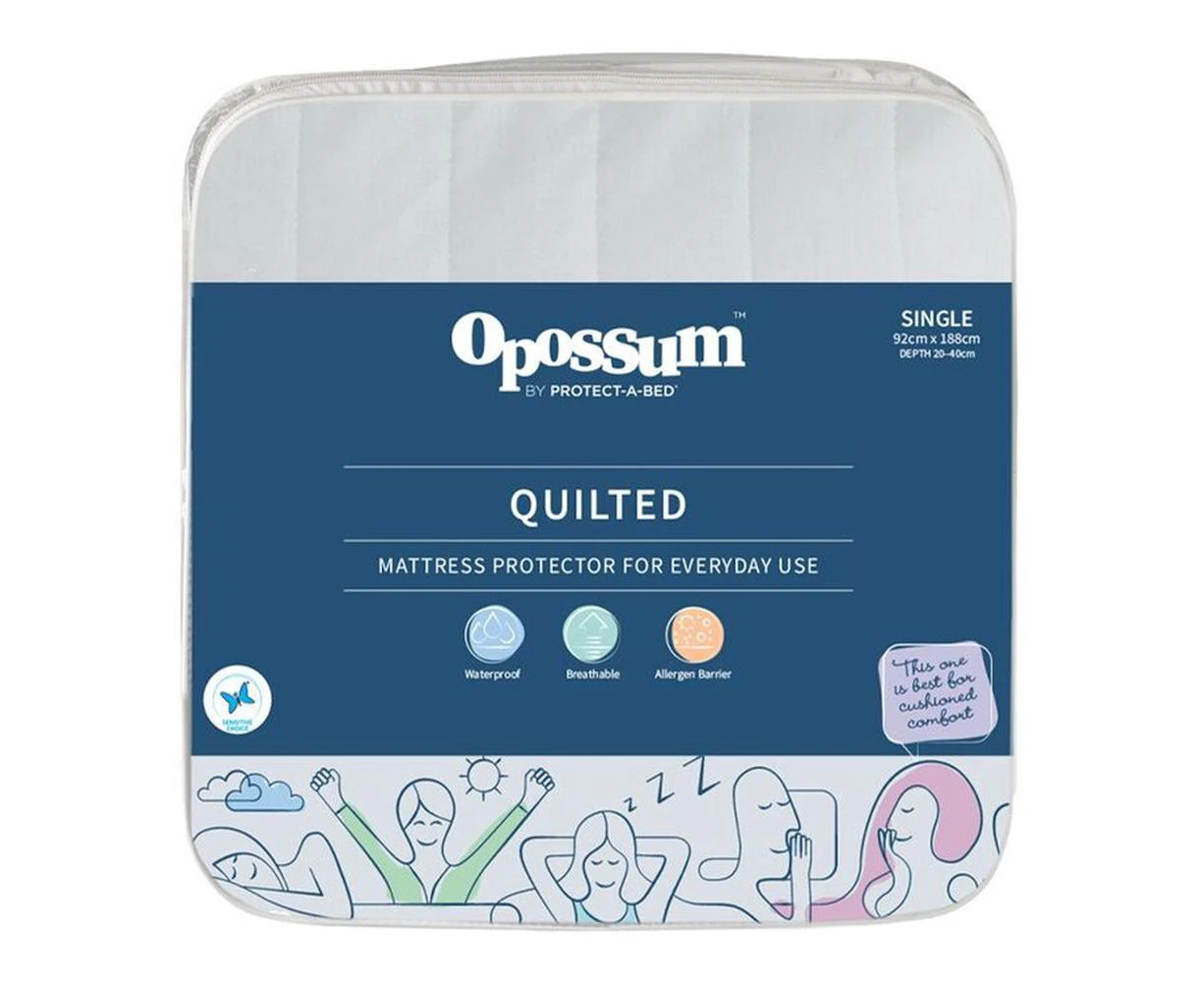 Quilted Waterproof Fitted Mattress Protector (White) - King Single