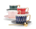 Bone China Tea Set Cup Saucer And Spoon Vintage Italian Style Ceramic Porcelain Tableware Afternoon Tea & Coffee Luxury Serveware | Léontine Chevron