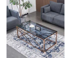 1x Rectangular Coffee Table Rose Gold Stainless Steel Base Bend Grey Tempered Glass Top For Livingroom Cafe Office