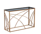1x Console Table Rose Gold Stainless Steel Base Bend Grey Tempered Glass Top For Livingroom Foyer Entry Office