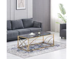 1x Rectangular Coffee Table Gold Stainless Steel Base Bend Grey Tempered Glass Top For Livingroom Cafe Office