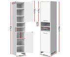 185cm Bathroom Tallboy Toilet Storage Cabinet Laundry Cupboard Adjustable Shelf White