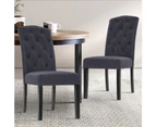 Set of 2 Dining Chairs French Provincial Kitchen Cafe Fabric Padded High Back Pine Wood Grey