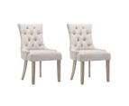 Set of 2 Dining Chair Beige CAYES French Provincial Chairs Wooden Fabric Retro Cafe