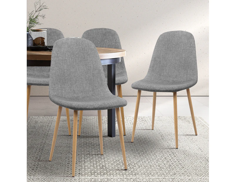 Set of 4 Adamas Fabric Dining Chairs - Light Grey