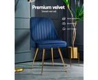 Set of 2 Dining Chairs Retro Chair Cafe Kitchen Modern Metal Legs Velvet Blue
