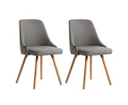 Set of 2 Replica Dining Chairs Beech Wooden Timber Chair Kitchen Fabric Grey