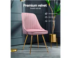 Set of 2 Dining Chairs Retro Chair Cafe Kitchen Modern Iron Legs Velvet Pink