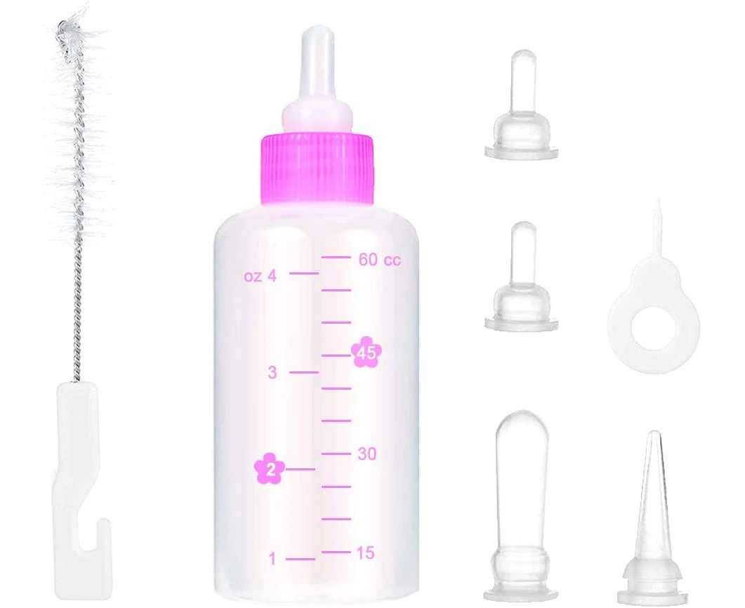 Pet feeding bottle kit, kitten squeeze bottle, puppy nursing bottle kit and spare mini nipples