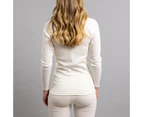 Ladies Thermal Long Sleeve Top Wool Blend Underwear Womens w/ Motif Lace - Beige