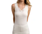 Ladies Merino Wool Blend Sleeveless Thermal Singlet Vest - Beige
