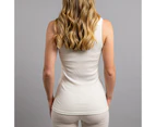 Ladies Merino Wool Blend Sleeveless Thermal Singlet Vest - Beige