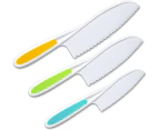 3 Piece Kids Knives Set - Firm Grip, Serrated Edges & Safe - Colorful Nylon Kitchen Knives for Toddlers for Cutting Fruit, Salads