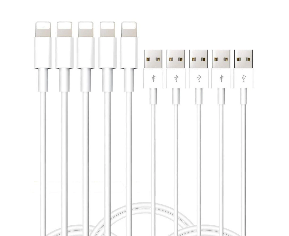 WIWU 5 Packs 3FT iPhone Charger Cable Fast Charging Lightening USB cord White