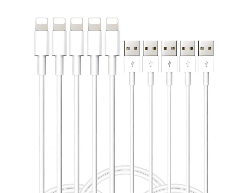 WIWU 5 Packs 3FT iPhone Charger Cable Fast Charging Lightening USB cord White