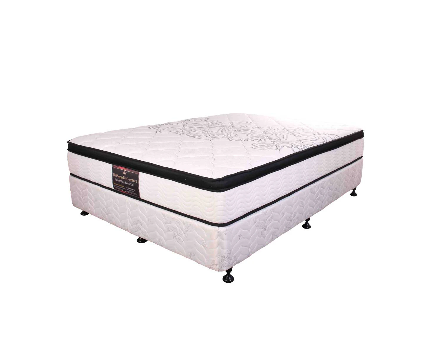 Orthopedic Comfort Foam Box Edge Support Euro Top Pocket Spring Mattress with Base - Black & White