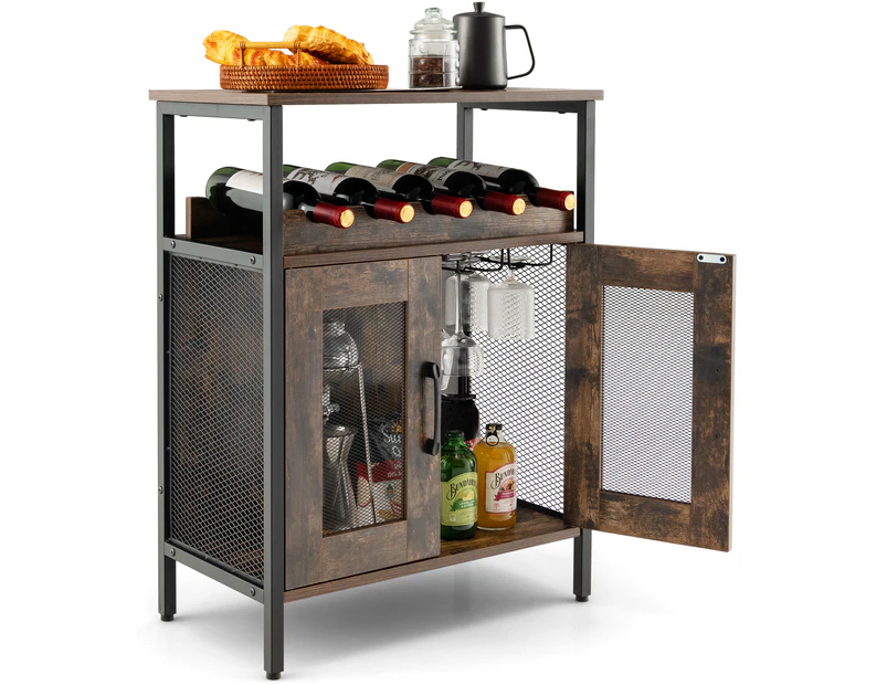 Giantex Wine Bar Cabinet Industrial Sideboard Buffet Cabinet w/Removable Wine Rack & Glass Holder Coffee Bar Storage Cabinet