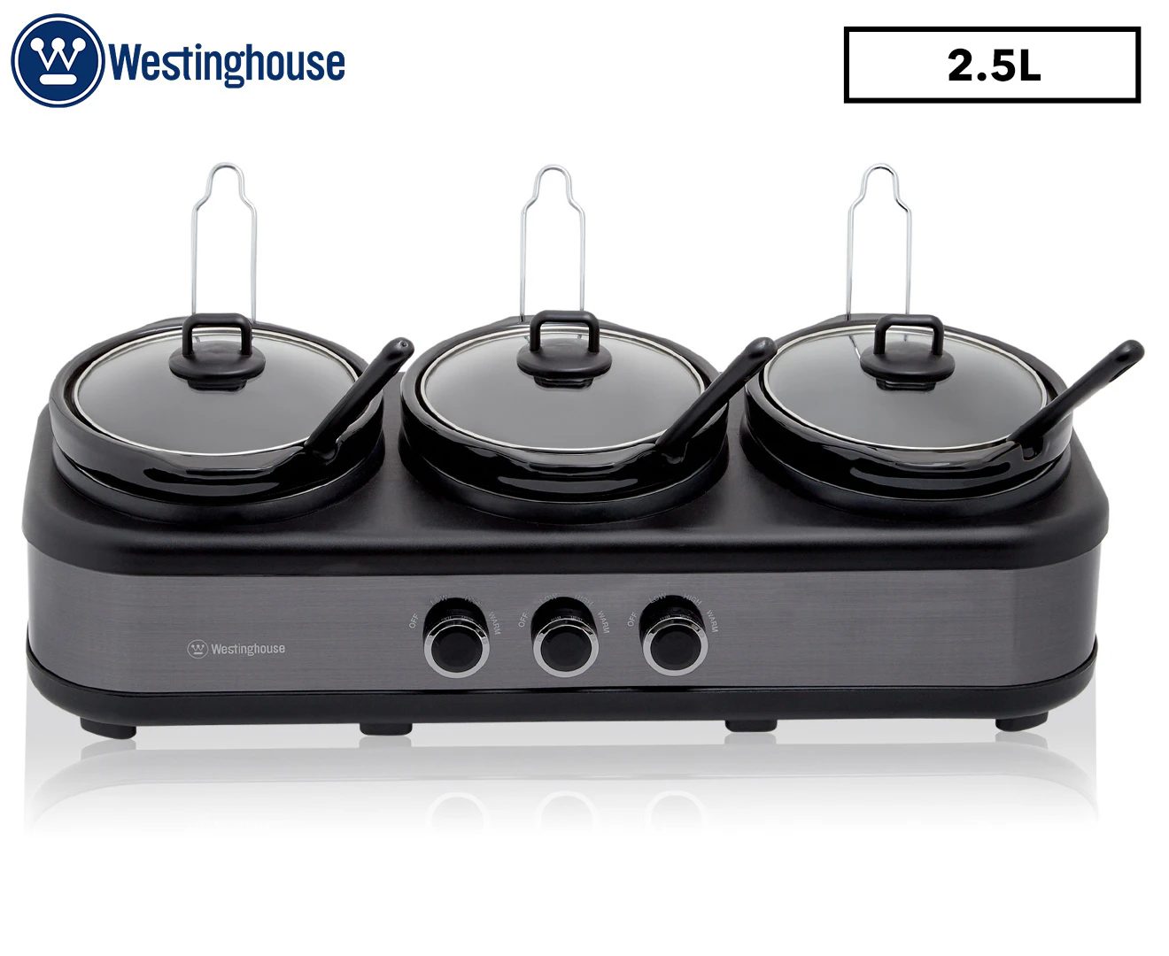 Westinghouse 3x 2.5L Slow Cooker Stainless Steel Pot Cookware w/ Lid/Spoon Black