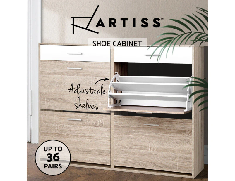 Artiss Shoe Cabinet Shoes Storage Rack Organiser Wooden Shelf Drawer 36 Pairs