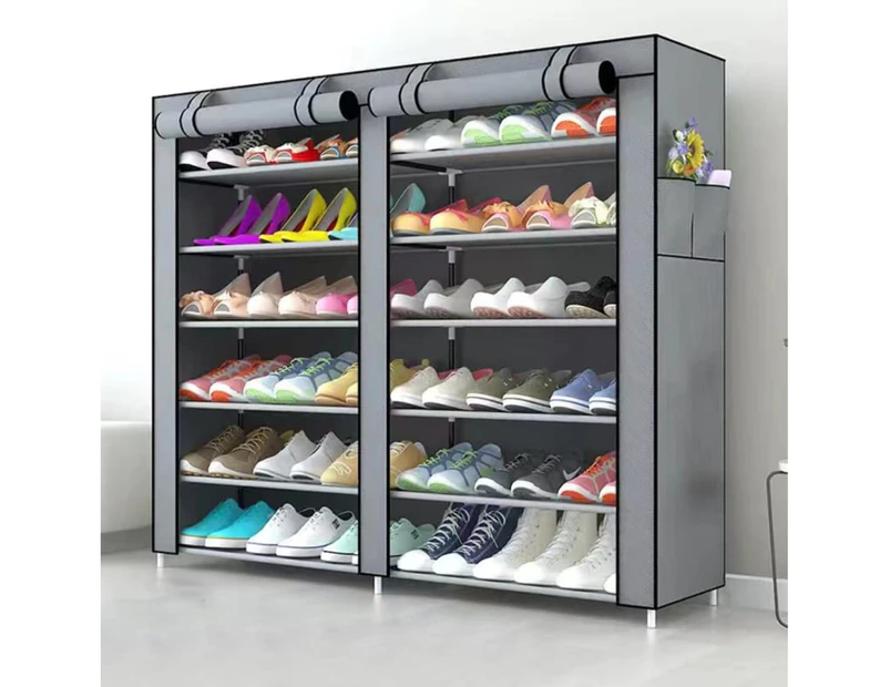 12 Tier Shoe Rack Shoe Organizer Shelf with Double dustproof cover, Spacious Shoe Storage Cabinet - Silver
