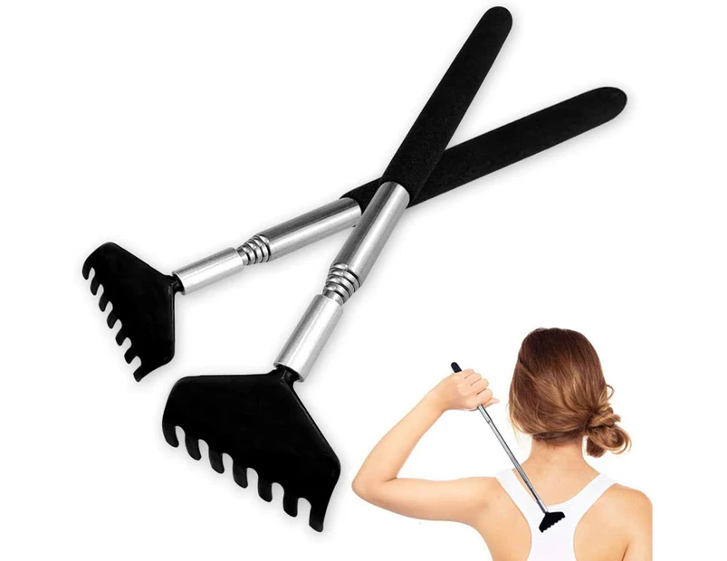 2 Black Back Scrapers Made Of High Quality Stainless Steel, With An Extendable Rod Retractable Stainless Steel Scratch Rake