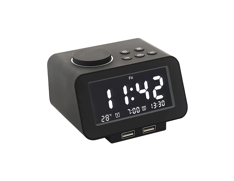 Brightness Adjustable LED Digital Alarm Clock Radio - Black
