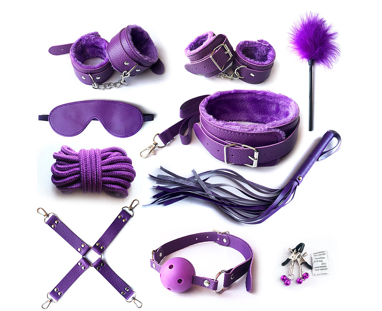 BDSM 10 pcs Bondage Kit / Fetish Restraint Set - Purple