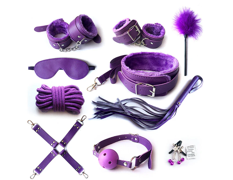 BDSM 10 pcs Bondage Kit / Fetish Restraint Set - Purple