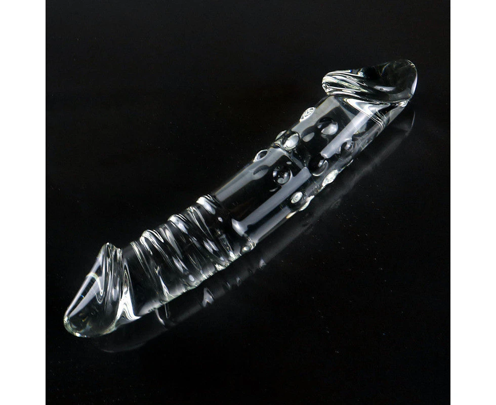 XL Crystal Glass Double Ended Realistic Dildo Anal Plug - Threaded Beaded 23cm