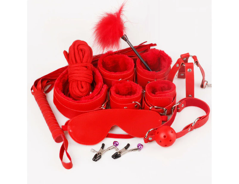 BDSM 10 pcs Bondage Kit / Fetish Restraint Set - Red