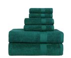 6PCS 100% Combed Cotton Towel Set Bath Towel Hand Towel & Face Washer Sets Forest Green