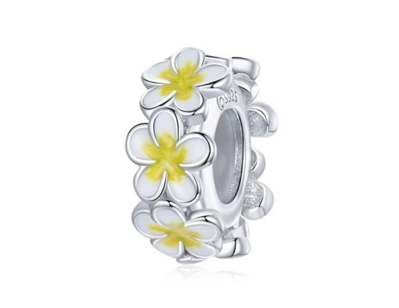 SOLID Sterling Silver Yellow Frangipani Flower Spacer Charm by YOUnique Designs - Pandora Compatible