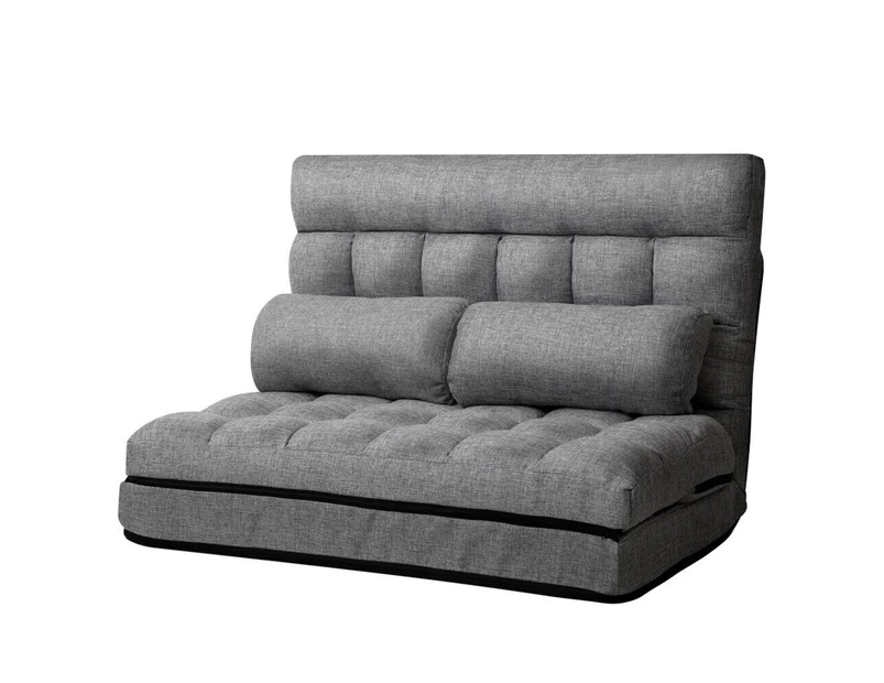 Lounge Sofa Bed Floor Recliner 2 seater Chaise Chair Folding Fabric Grey