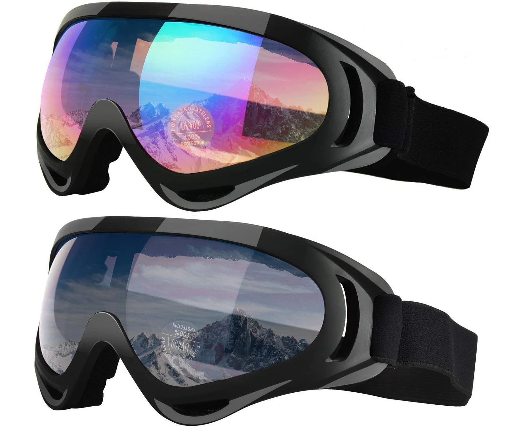 Glasses, Ski Goggles, Pack Of 2, Snowboard Goggles For Kids, Boys & Girls, Youth, Men & Women, Helmet Compatible With Uv 400 Protection