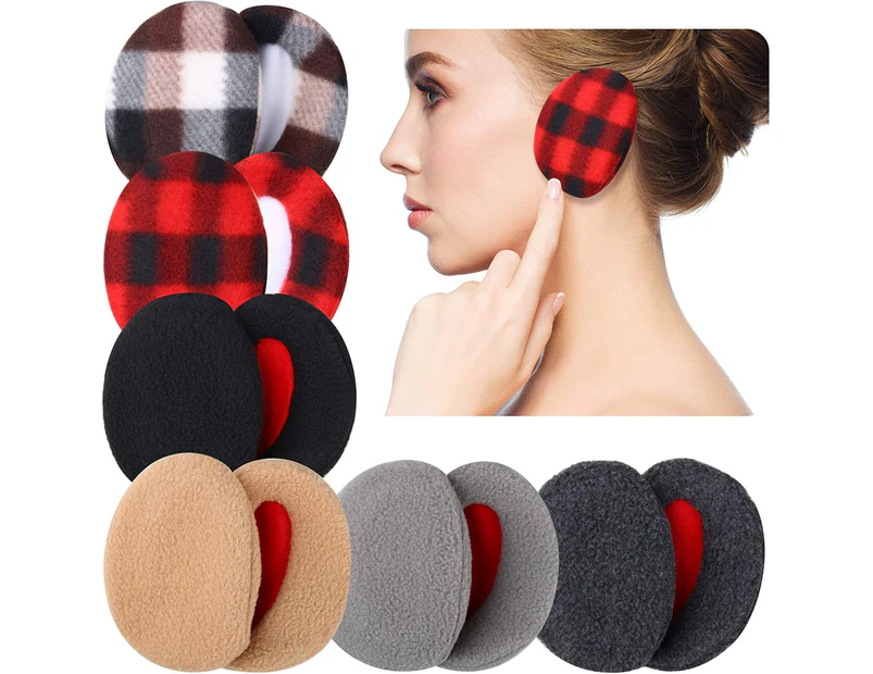 6 Pairs Earmuffs Bandless Fleece Ear Warmers Winter Ear Covers Unisex, 6 Colors