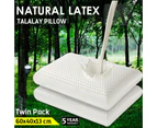 2x 100% NATURAL TALALAY LATEX PILLOW SLEEPING SUPPORT - FINE WHITE STRETCH COVER