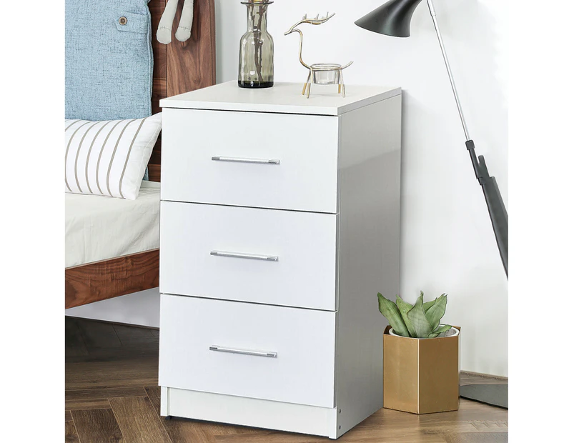 Advwin Bedside Table 3 Drawer Nightstand Storage Bed Side Table White