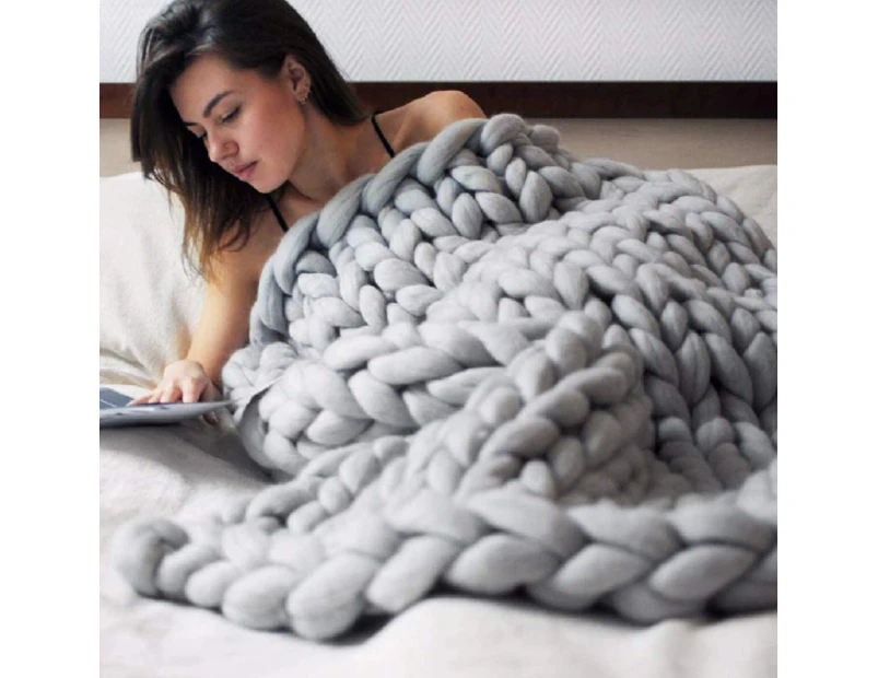 Blanket - Thick Blankets, Wool, Handmade Pet Beds, Chairs, Sofas, Knitted Blankets - Gray