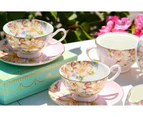15 pcs Popular Pink Flowers Bone China Tea & Coffee Set - HW02970