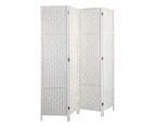 Oikiture 4 Panel Room Divider Screen Privacy Dividers Woven Wood Folding White