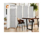 Oikiture 8 Panel Room Divider Screen Privacy Dividers Woven Wood Folding White - White