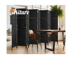 Oikiture 8 Panel Room Divider Screen Privacy Dividers Woven Wood Folding Black