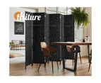 Oikiture 6 Panel Room Divider Screen Privacy Dividers Woven Wood Folding Black - Black