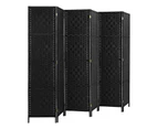 Oikiture 6 Panel Room Divider Screen Privacy Dividers Woven Wood Folding Black - Black