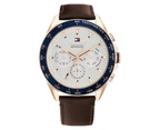 Tommy Hilfiger Brown Leather Silver White Dial Men's Multi-function Watch - 1791966