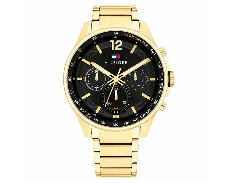 Tommy Hilfiger Gold Steel Black Dial Men's Multi-function Watch - 1791974