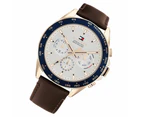 Tommy Hilfiger Brown Leather Silver White Dial Men's Multi-function Watch - 1791966