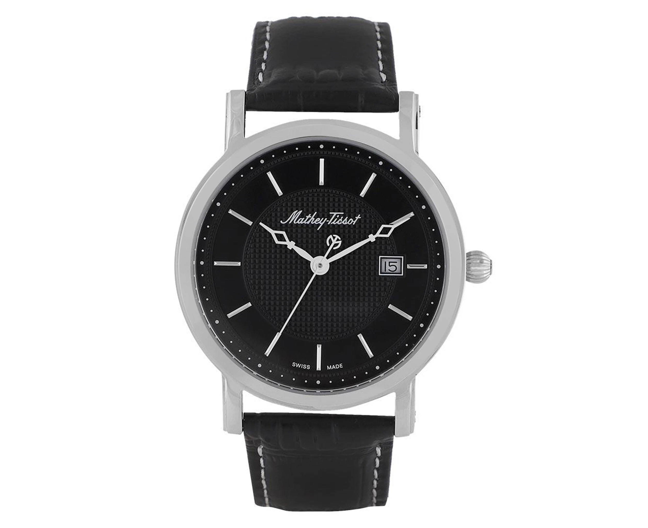 Mathey-Tissot City Leather Black Dial Swiss Made Men's Watch - HB611251AN